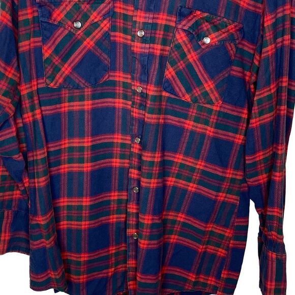 Ely Cattleman’s men’s M plaid flannel cotton button front western shirt red blue - Picture 3 of 7